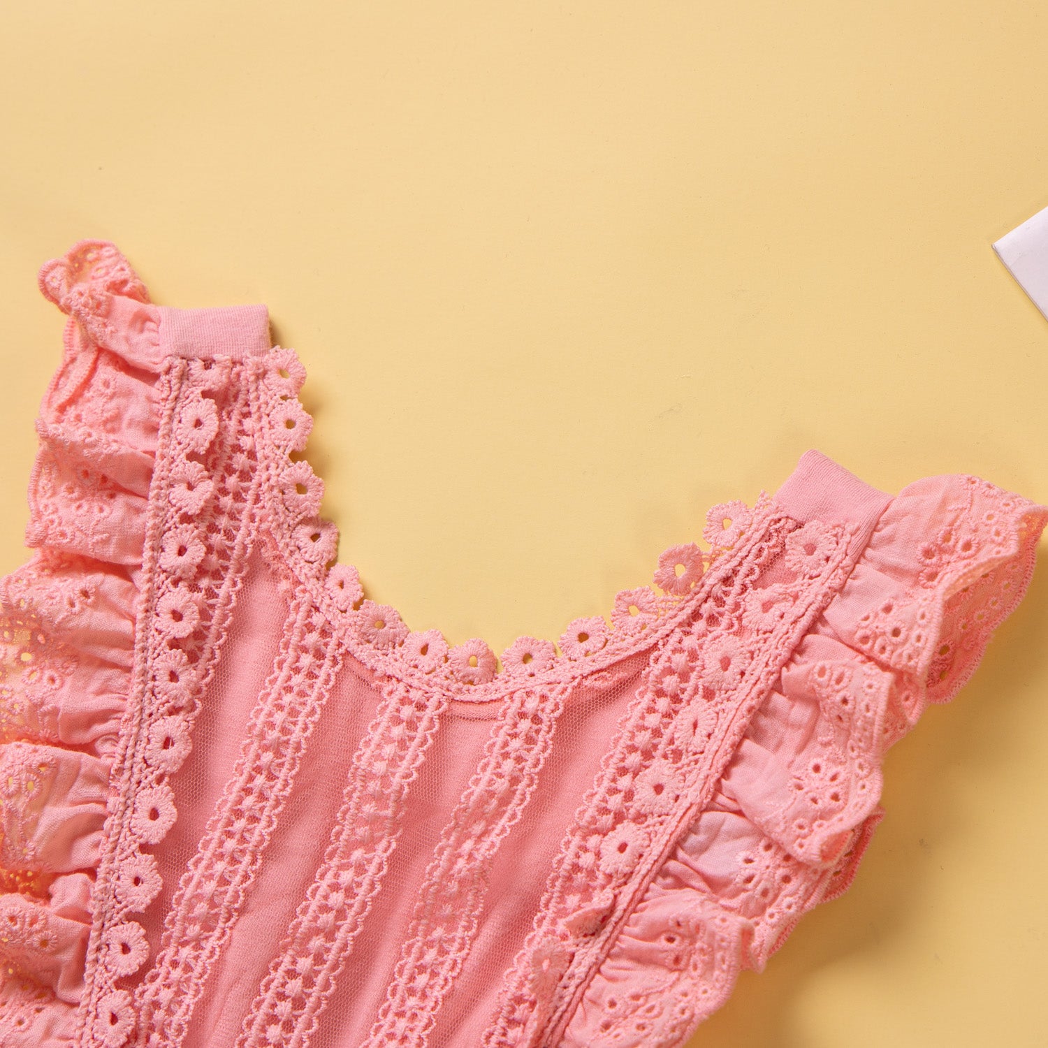 Pink Girls Round Neck Lace Inserts Fit & Flare Dress