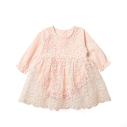 Girls Pink Floral Embroidered Fit & Flare Dress