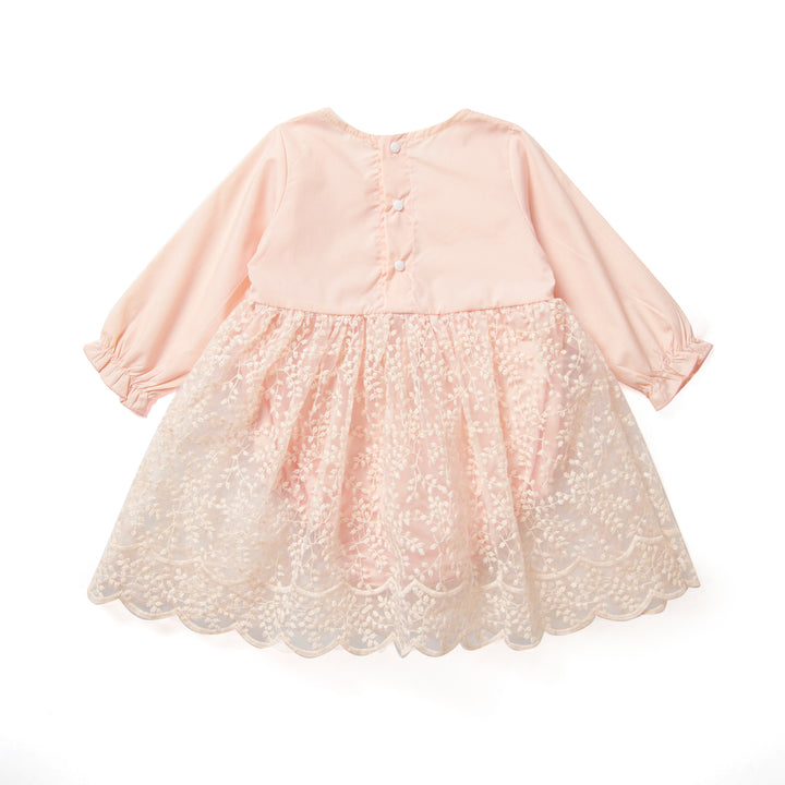 Girls Pink Floral Embroidered Fit & Flare Dress
