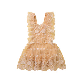 Girls Beige Square Neck Fit & Flare Dress