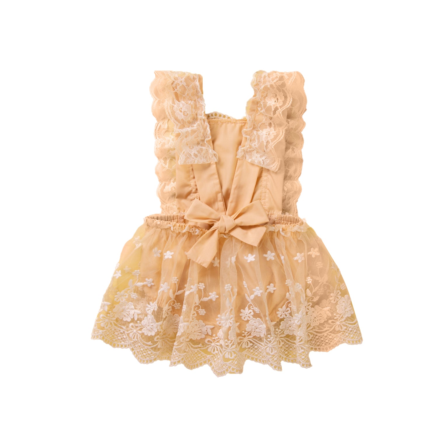Girls Beige Square Neck Fit & Flare Dress