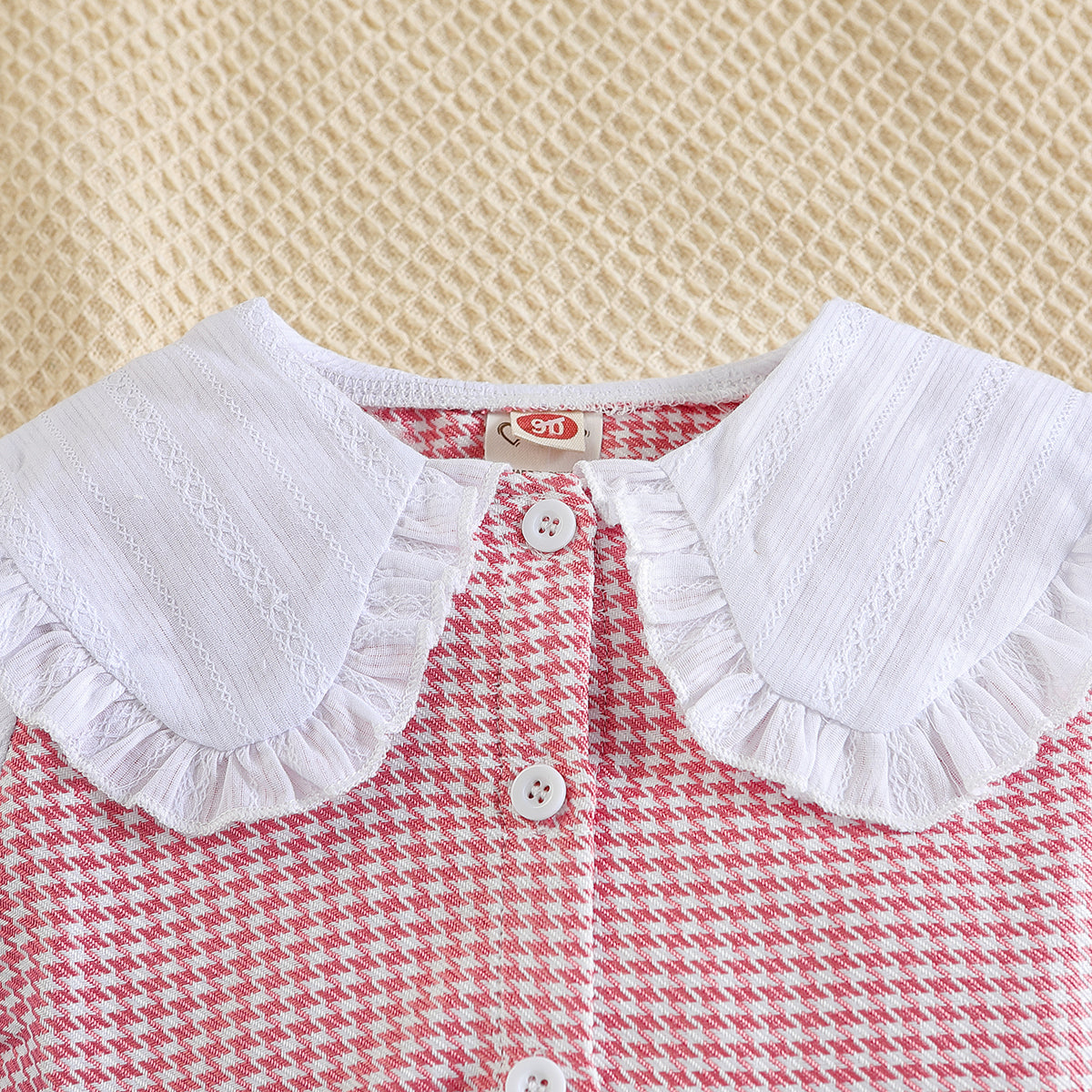 Girls Pink & Blue Printed Peter Pan Collar Top With Trousers