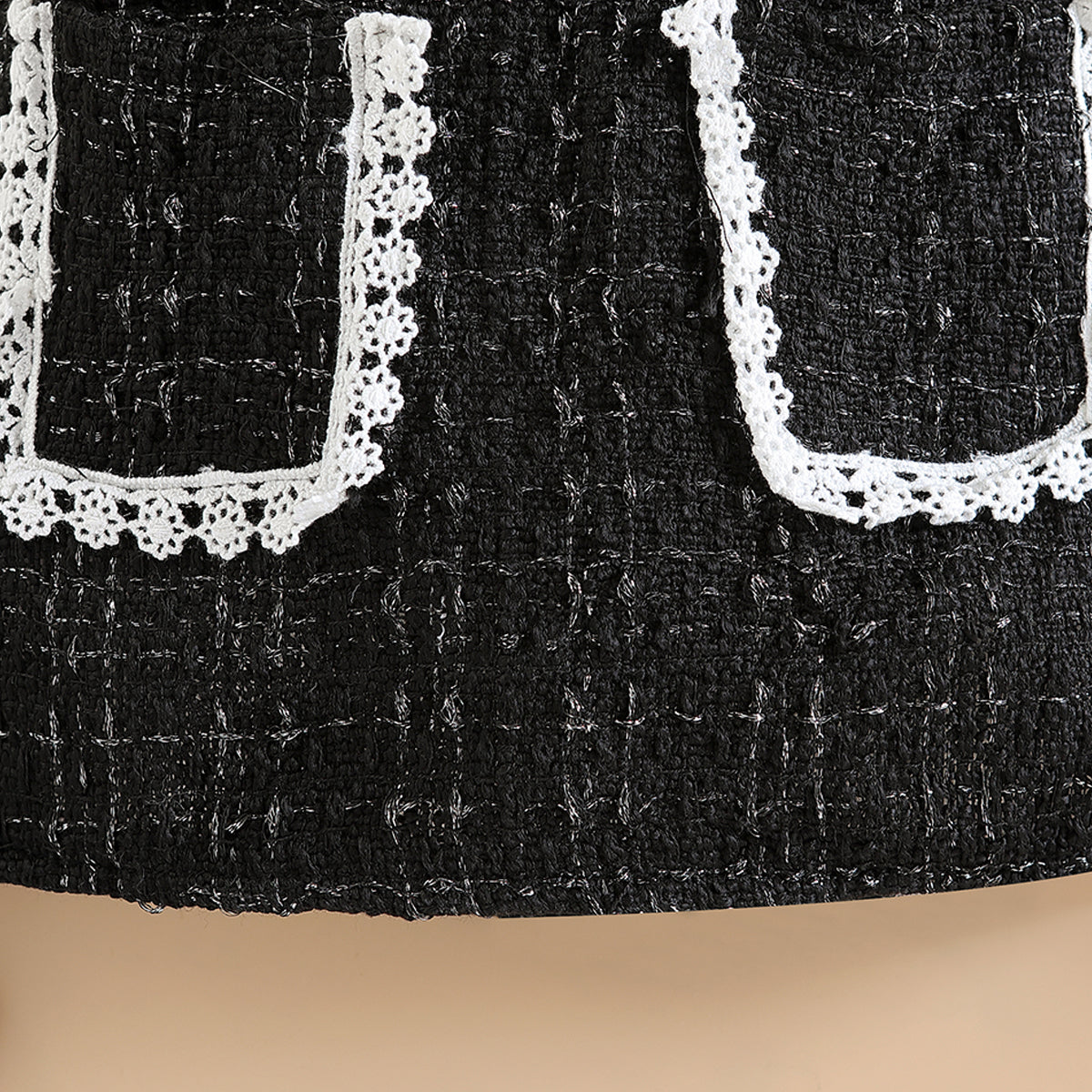 Girls White & Black Self Design Top With Skirt