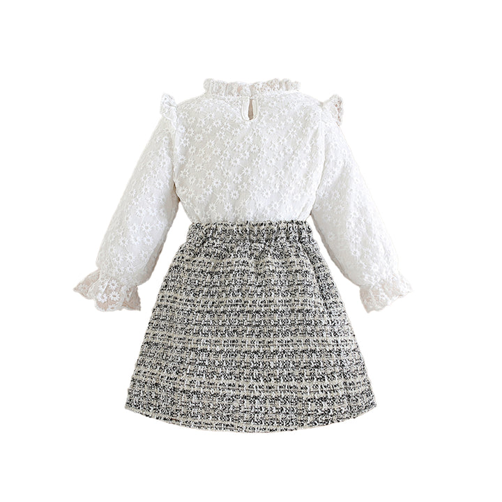 Girls Grey Self Design Top with Skirt