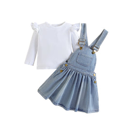 White & Blue Cotton Striped Knee Length Pinafore Dress