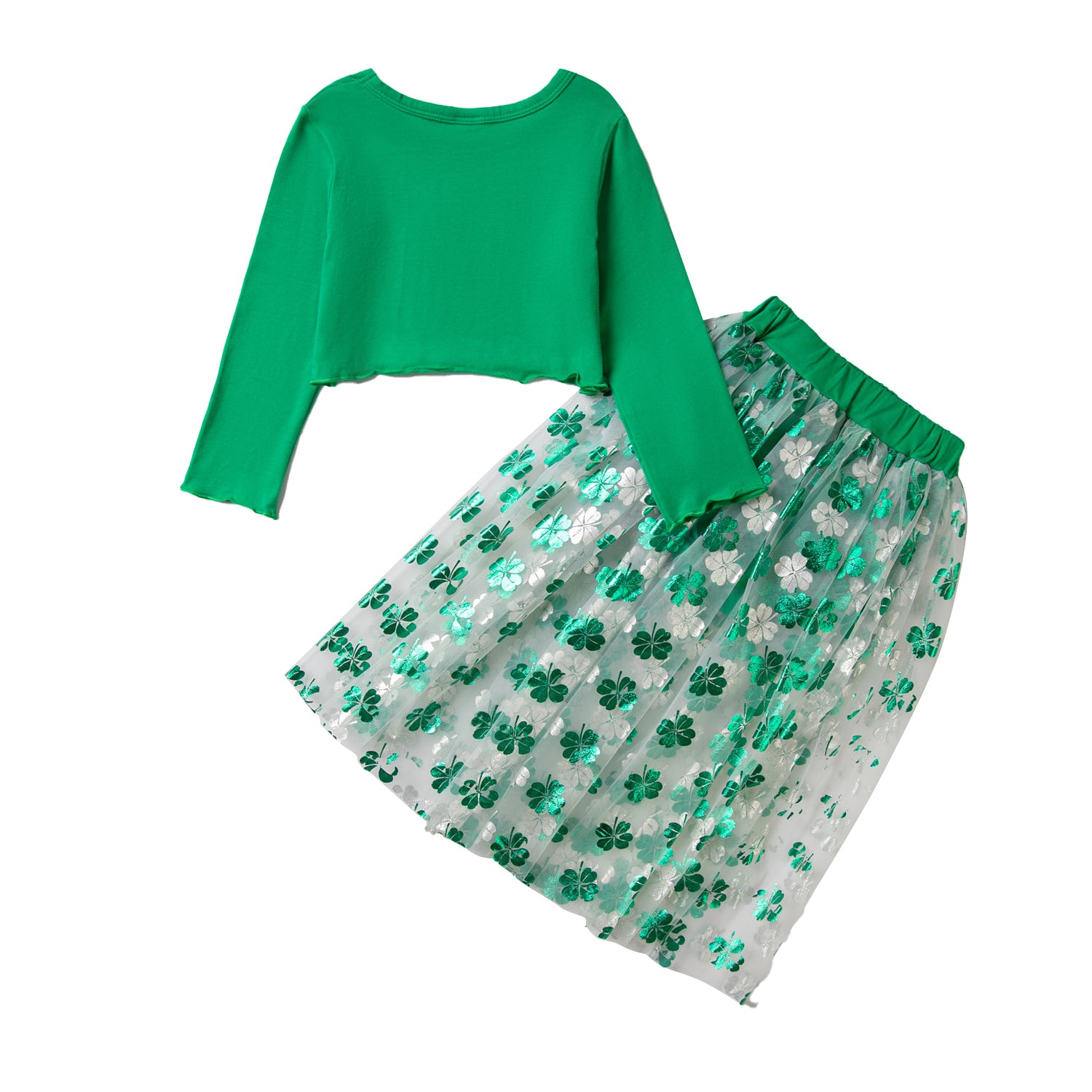 Girls Green Top with Floral Skirt