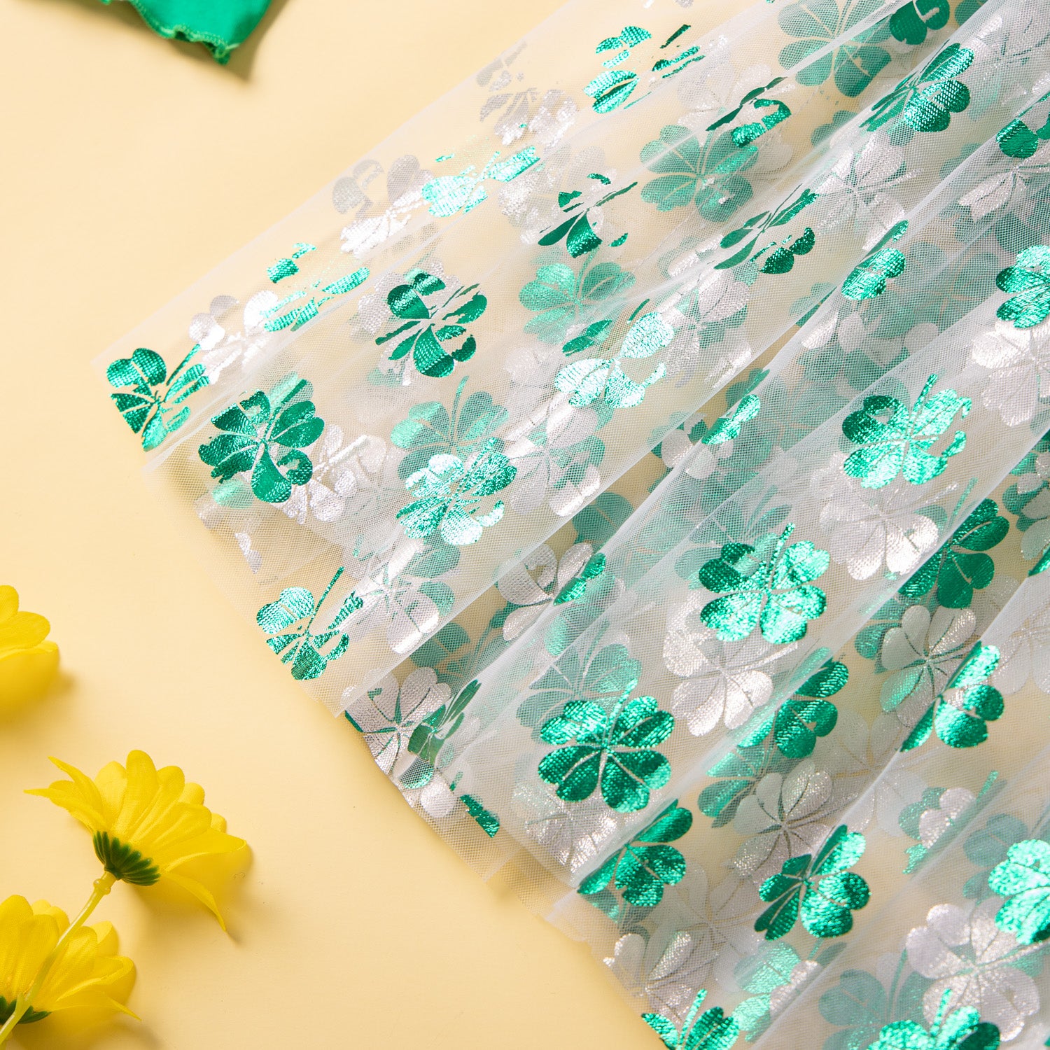 Girls Green Top with Floral Skirt