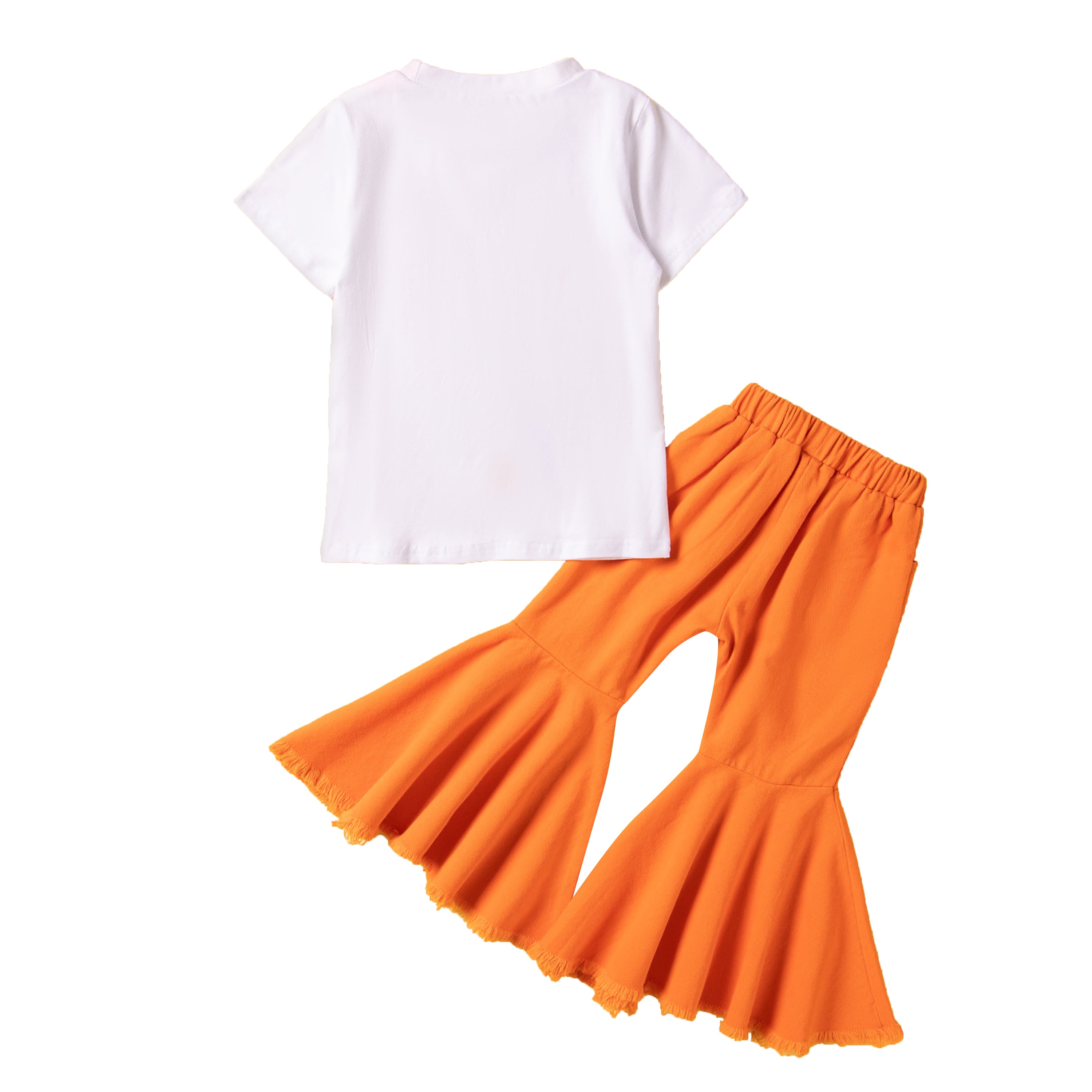 Girls White & Orange Printed T-shirt with Palazzos