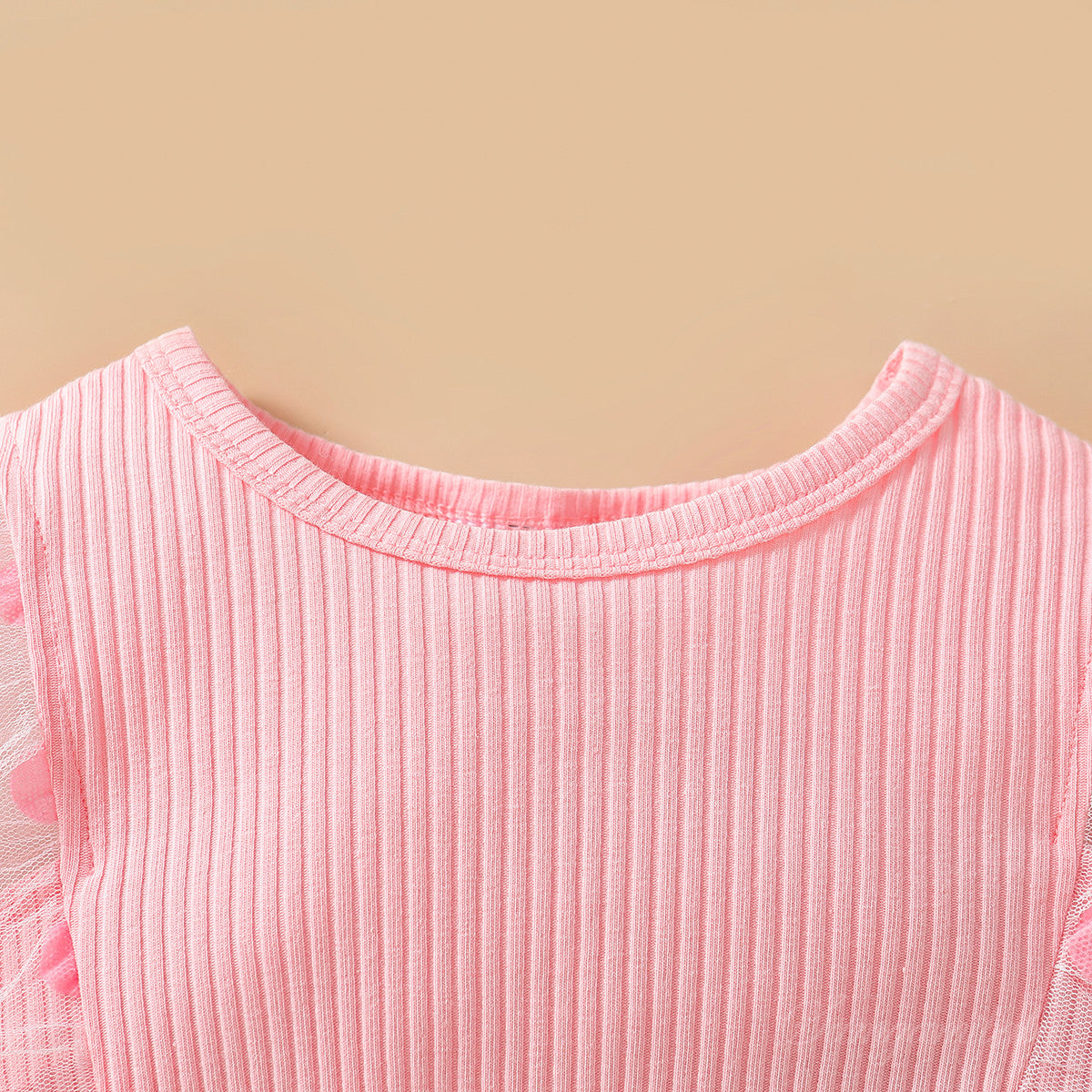Girls Pink Ribbed Top with Denim Shorts
