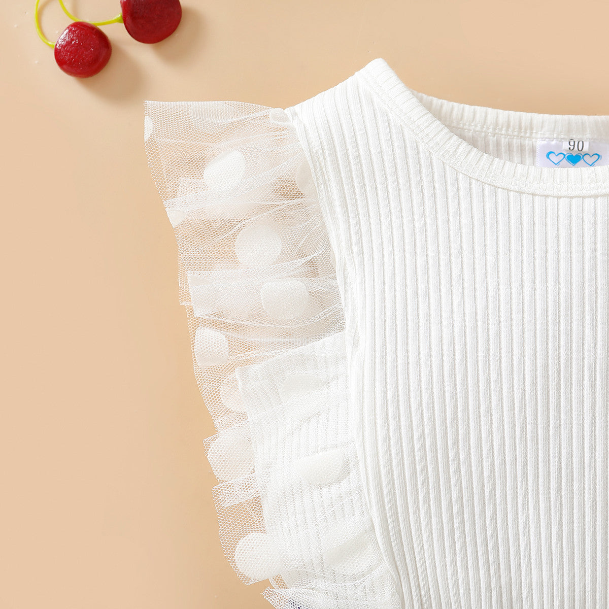 Girls White Ribbed Top With Printed Shorts