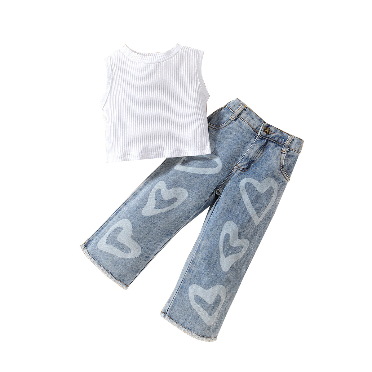 Girls White Striped Top with Trousers