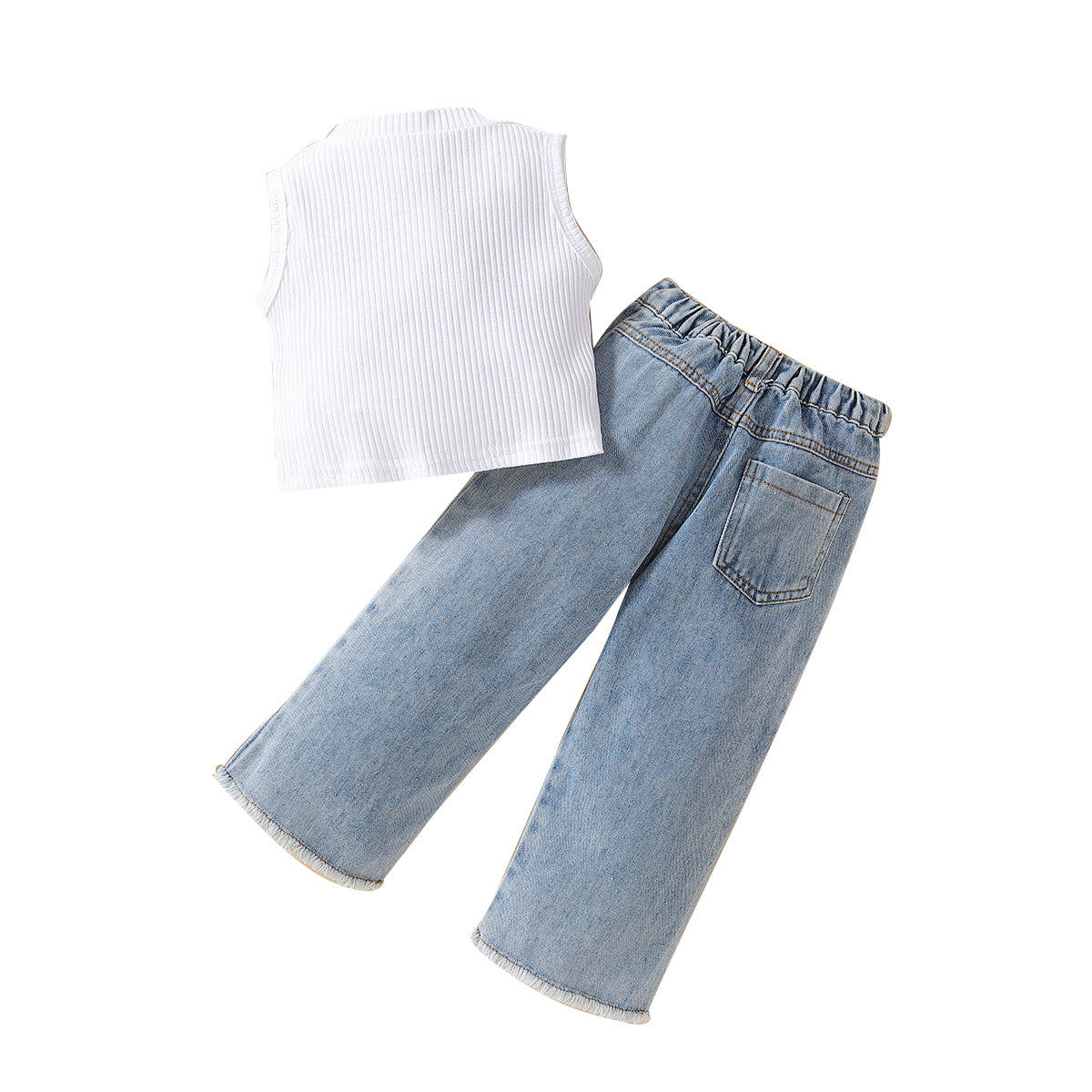 Girls White Striped Top with Trousers