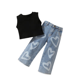 Girls Black Top with Jeans