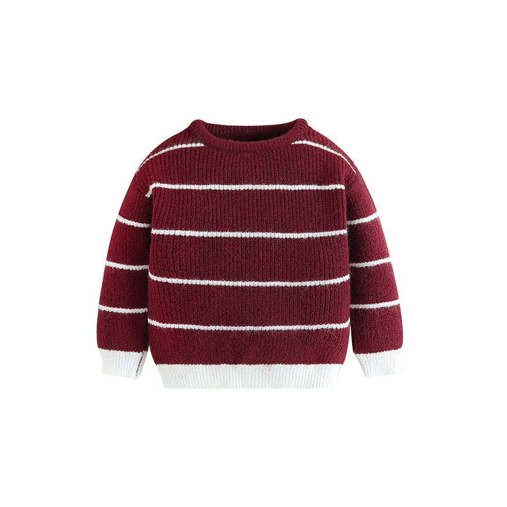 Boys Brown Striped Cotton Pullover Sweater