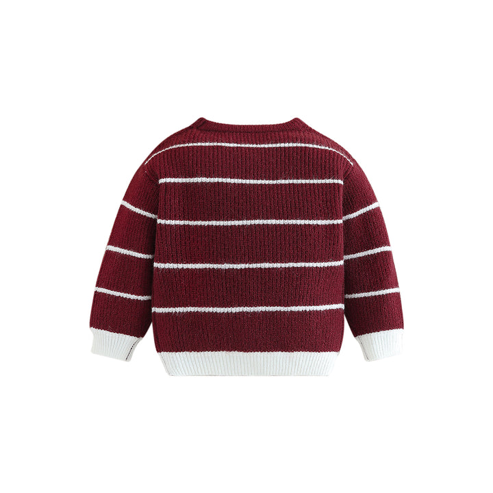 Boys Brown Striped Cotton Pullover Sweater