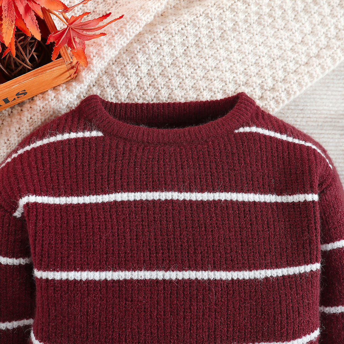 Boys Brown Striped Cotton Pullover Sweater
