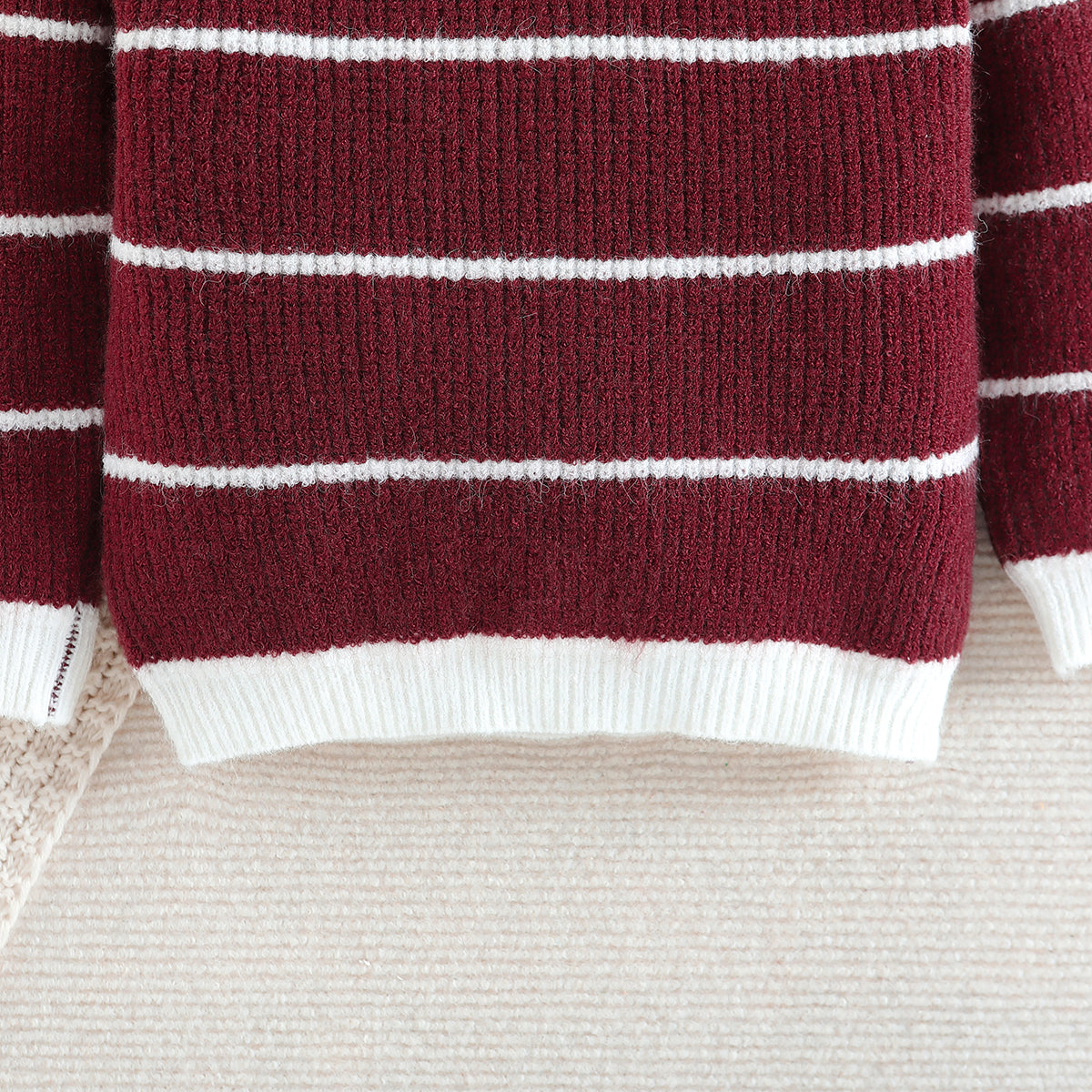 Boys Brown Striped Cotton Pullover Sweater