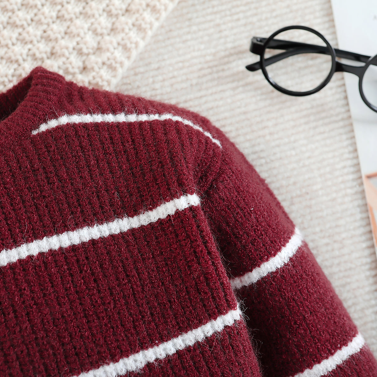 Boys Brown Striped Cotton Pullover Sweater