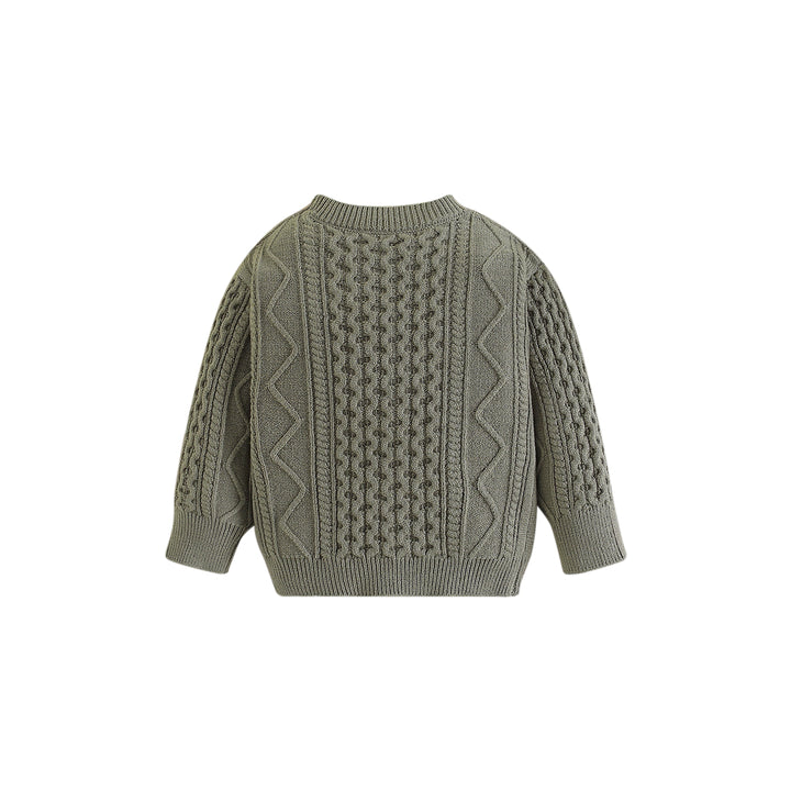 Boys Green Self Design Pullover Cotton Sweater