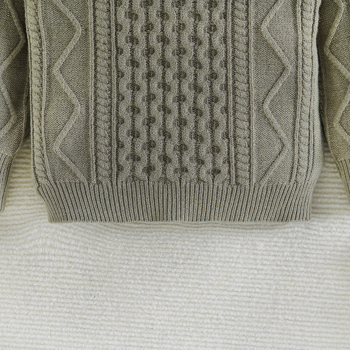 Boys Green Self Design Pullover Cotton Sweater