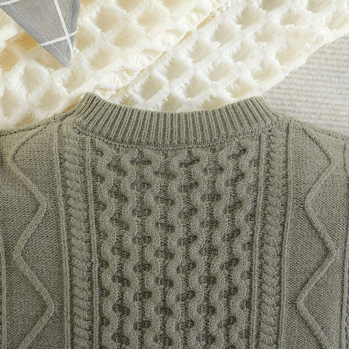 Boys Green Self Design Pullover Cotton Sweater