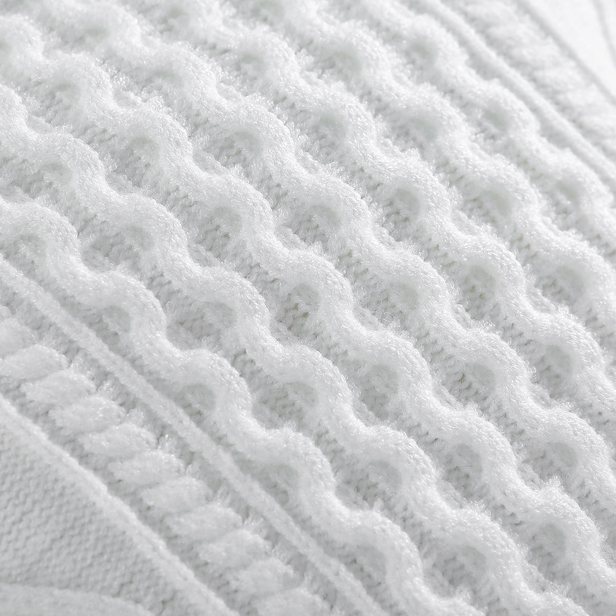 Boys White Cable Knit Self Design Turtle Neck Ribbed Cotton Pullover