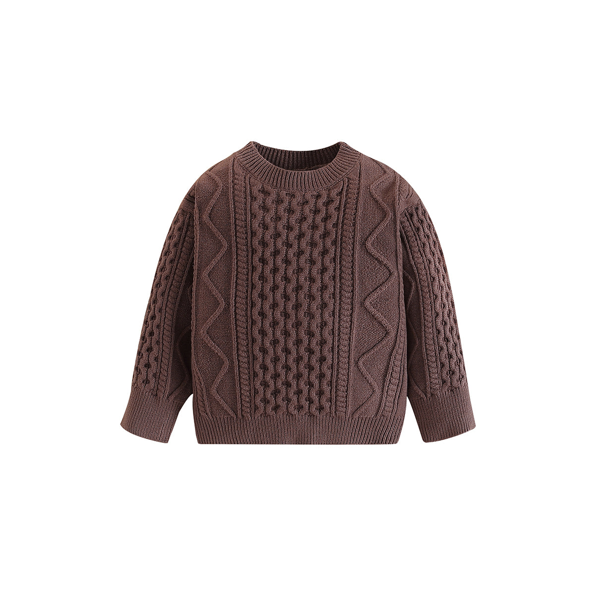 Boys Brown Cable Knit Self Design Turtle Neck Ribbed Cotton Pullover