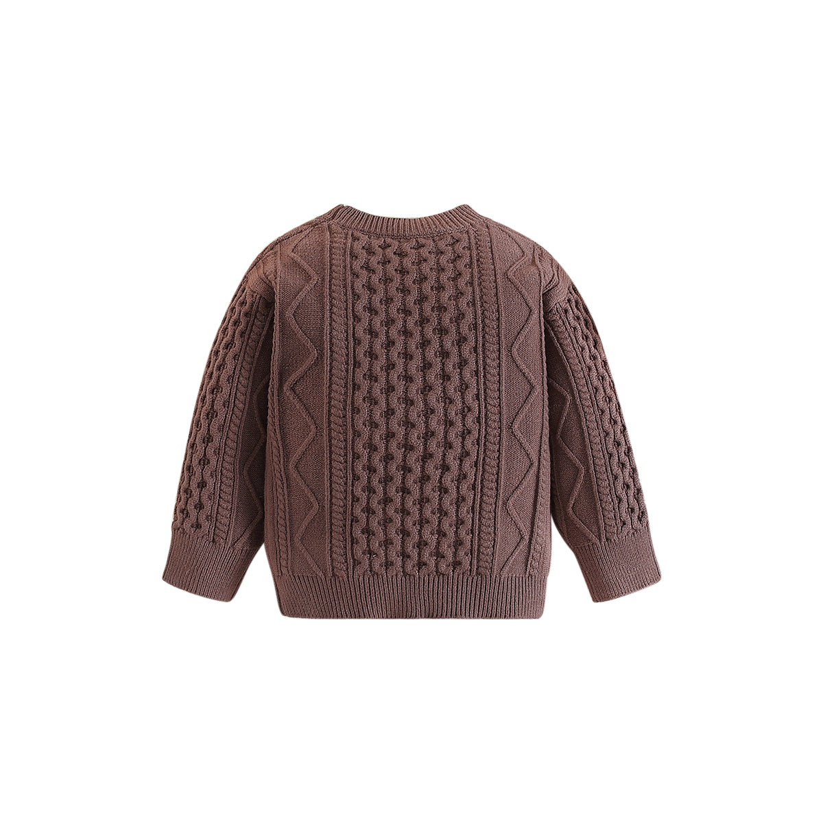 Boys Brown Cable Knit Self Design Turtle Neck Ribbed Cotton Pullover