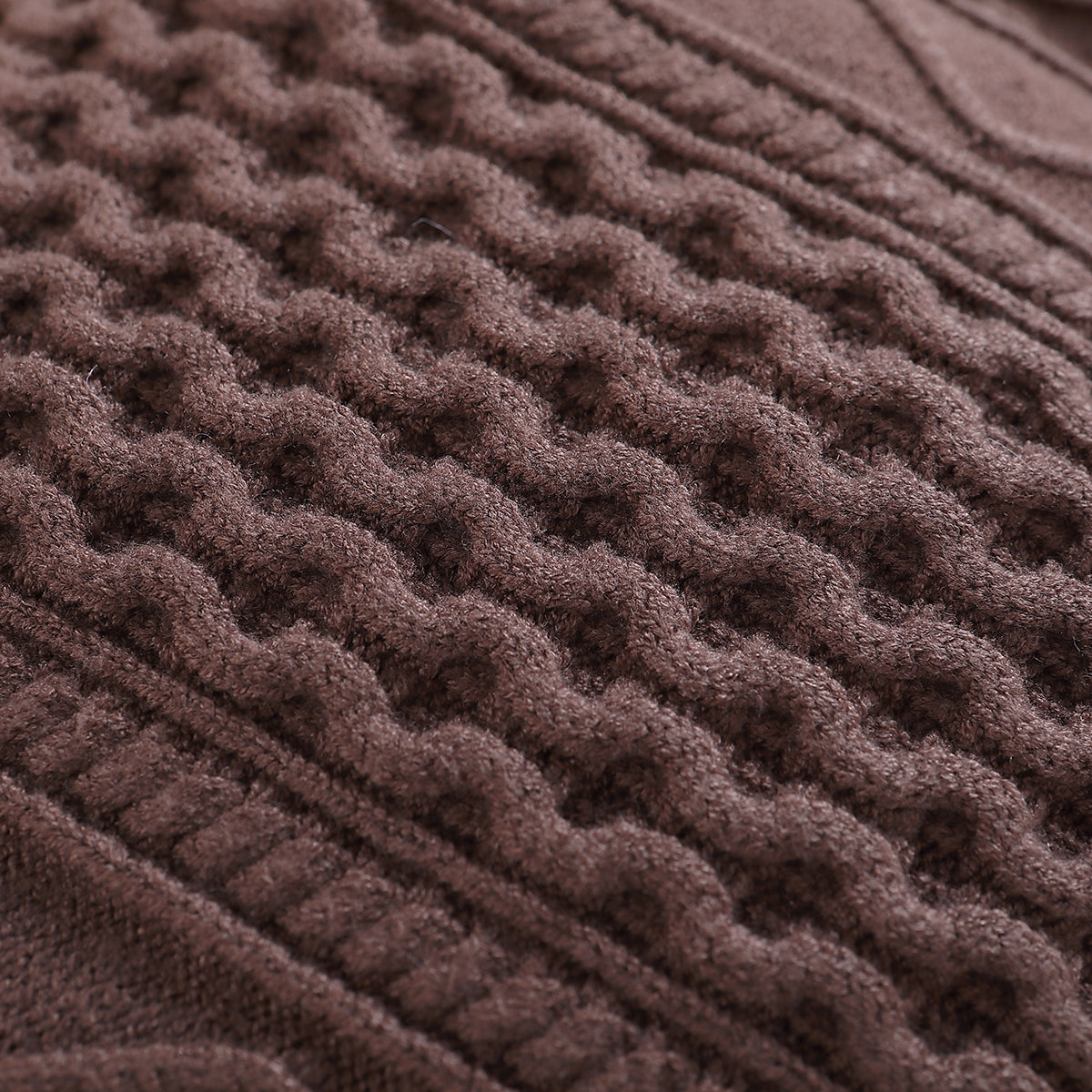 Boys Brown Cable Knit Self Design Turtle Neck Ribbed Cotton Pullover