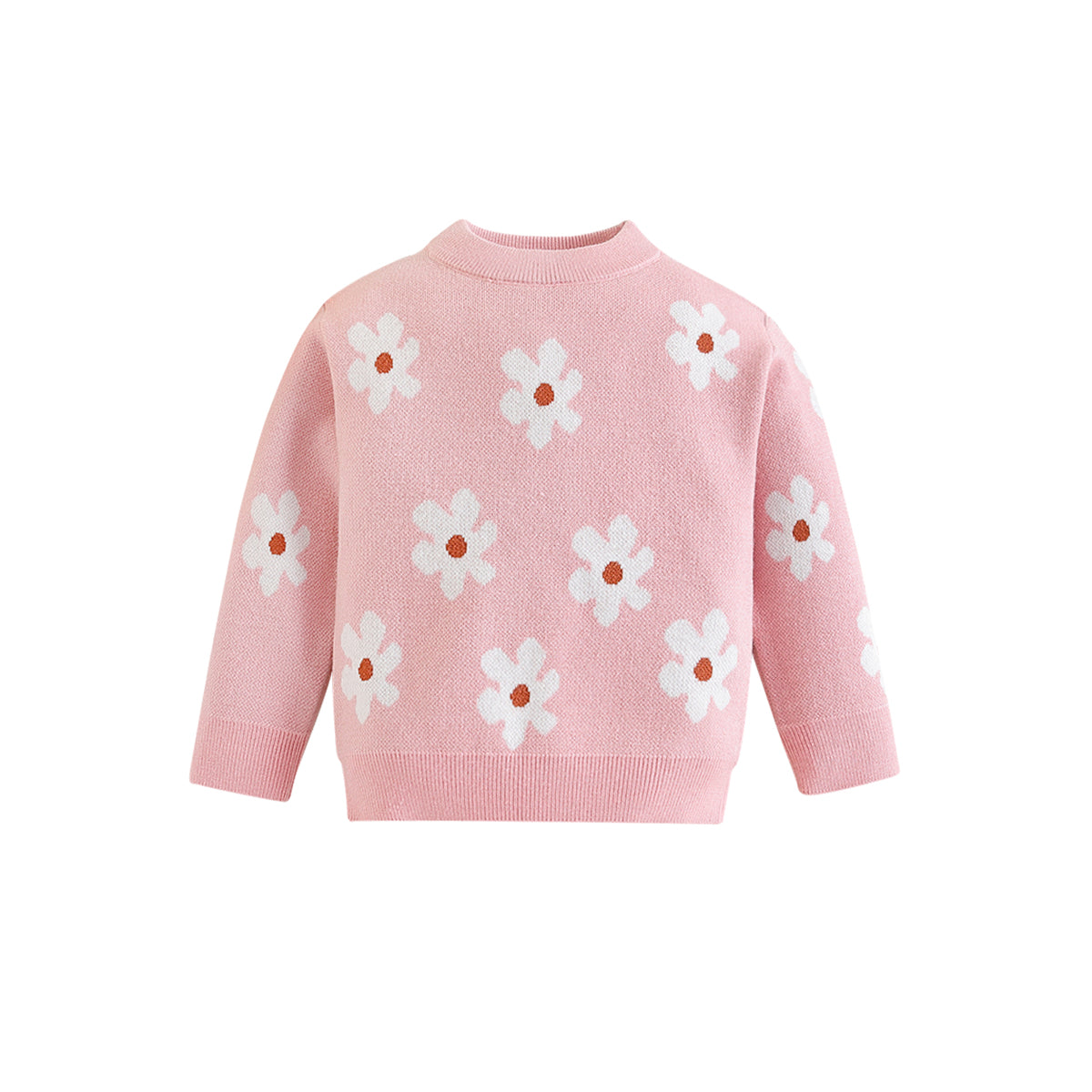 Girls Pink Floral Printed Pullover Cotton Sweater