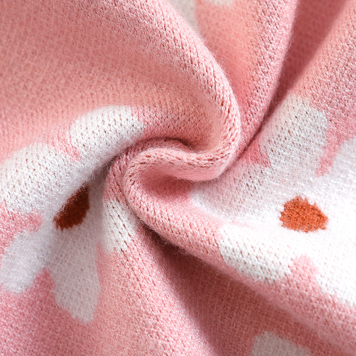 Girls Pink Floral Printed Pullover Cotton Sweater