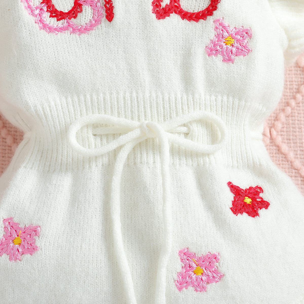 White Infant Girls Floral Printed Cotton Tie Up Bodysuit