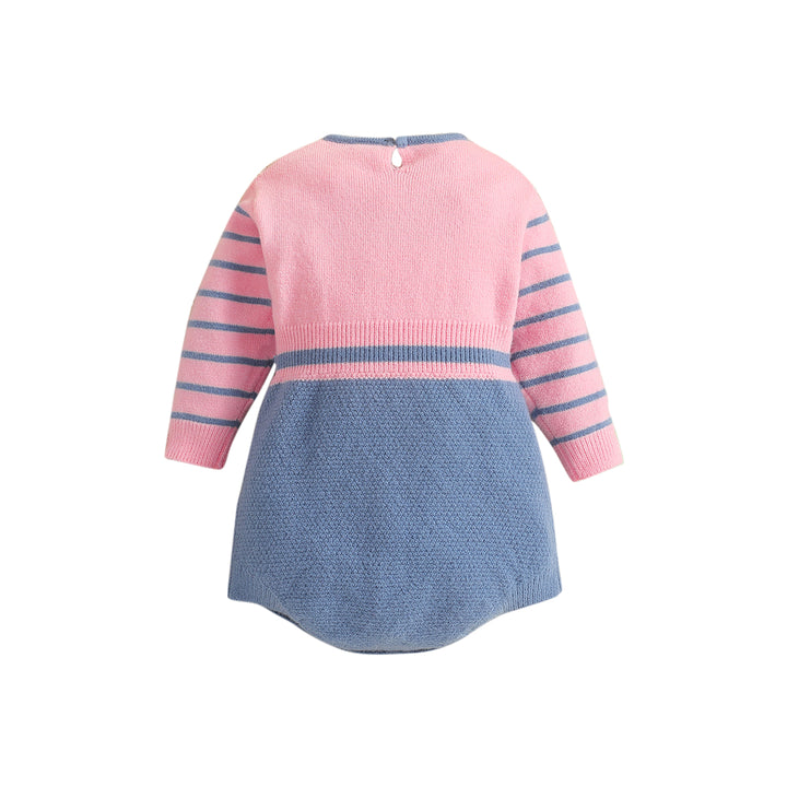 Infants Girls Pink Colourblocked Round Neck Long Sleeve Cotton Rompers