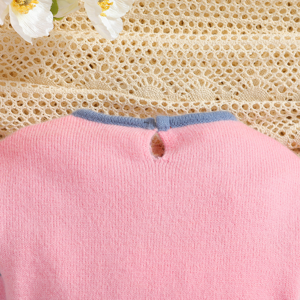 Infants Girls Pink Colourblocked Round Neck Long Sleeve Cotton Rompers