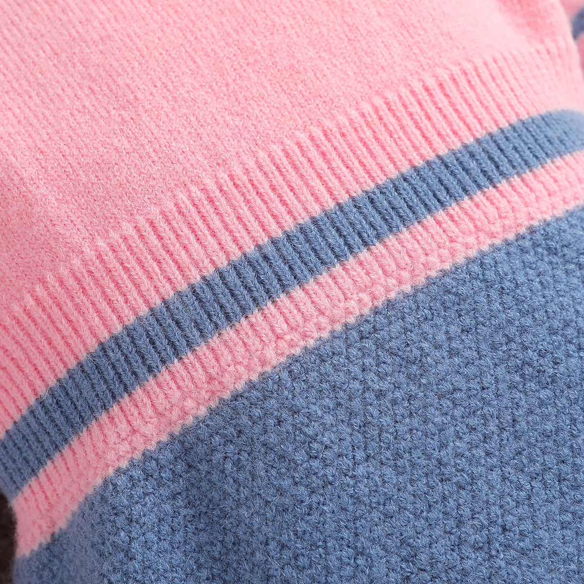 Infants Girls Pink Colourblocked Round Neck Long Sleeve Cotton Rompers