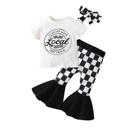 Girls Black Printed T-shirt & Palazzos With Headband