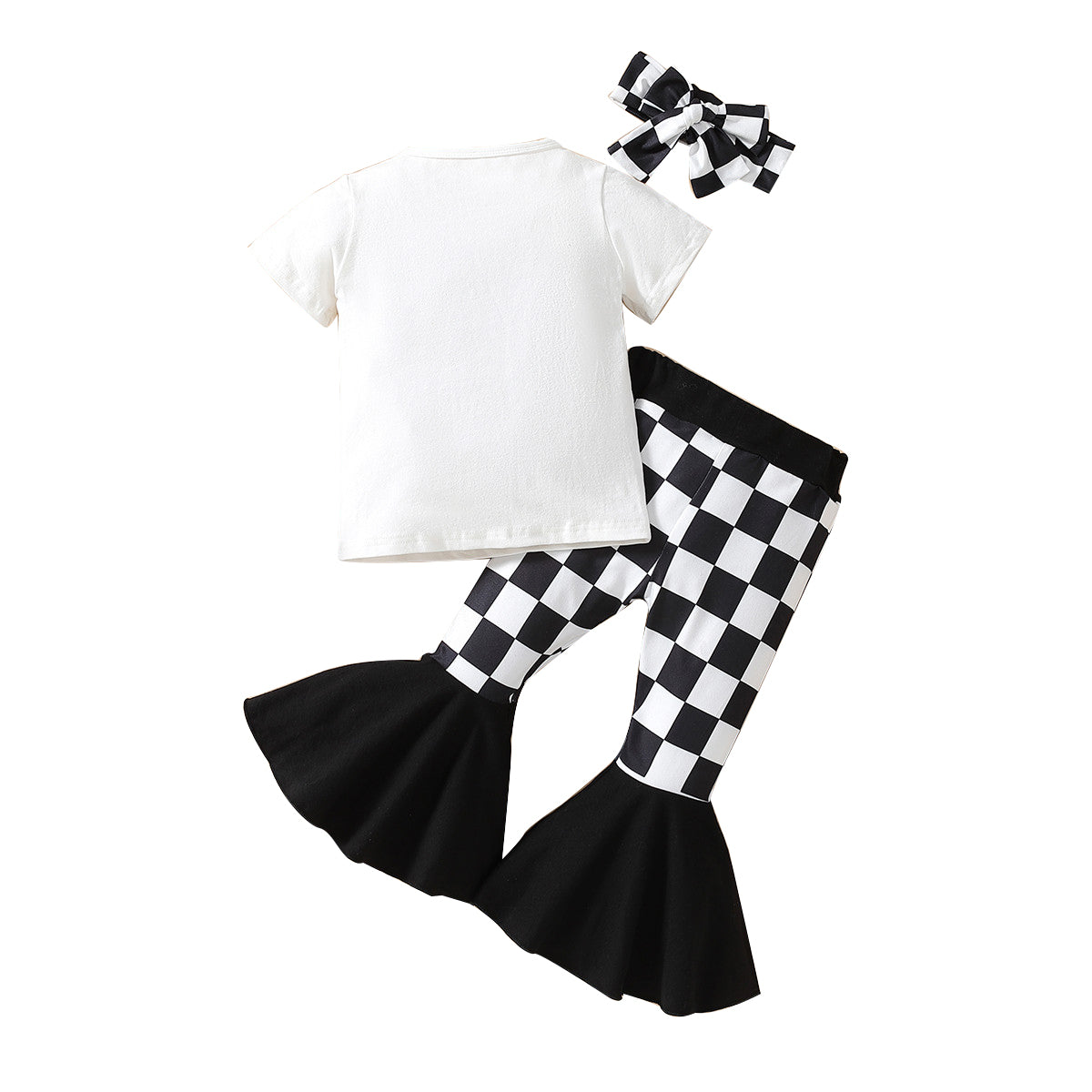 Girls Black Printed T-shirt & Palazzos With Headband