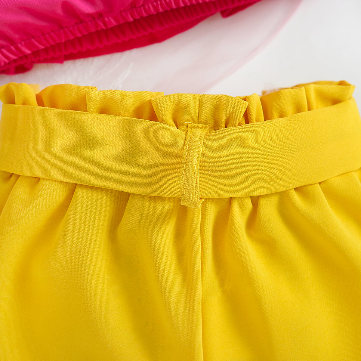 Girls Pink Shoulder Strap Ruffles Top with Shorts