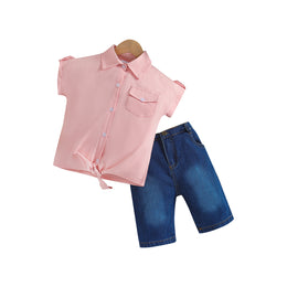 Boys Pink Waist Tie Up Shirt with Shorts