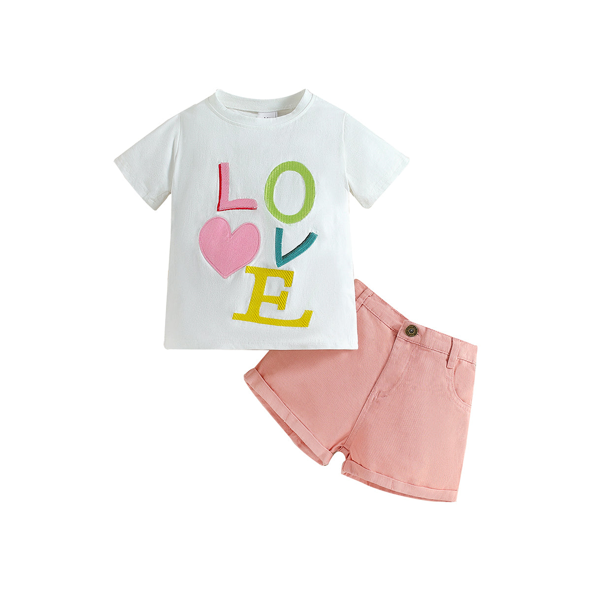 Girls White Embroidered T-shirt With Shorts