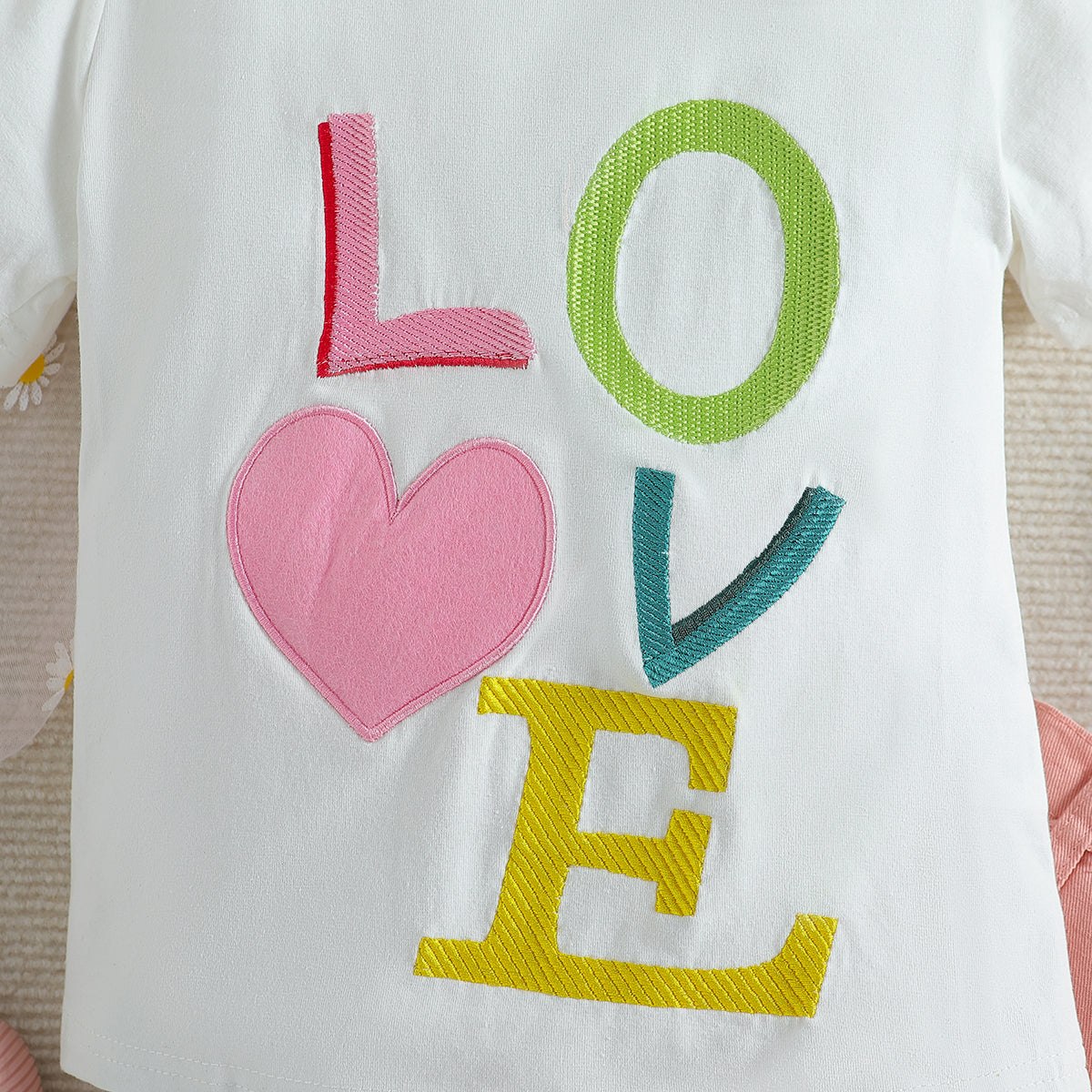 Girls White Embroidered T-shirt With Shorts