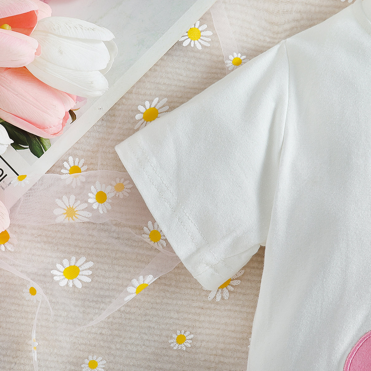 Girls White Embroidered T-shirt With Shorts