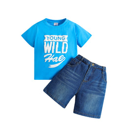 Boys Blue Printed T-shirt with Shorts