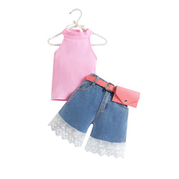 Girls Pink Halter Neck Top with Shorts