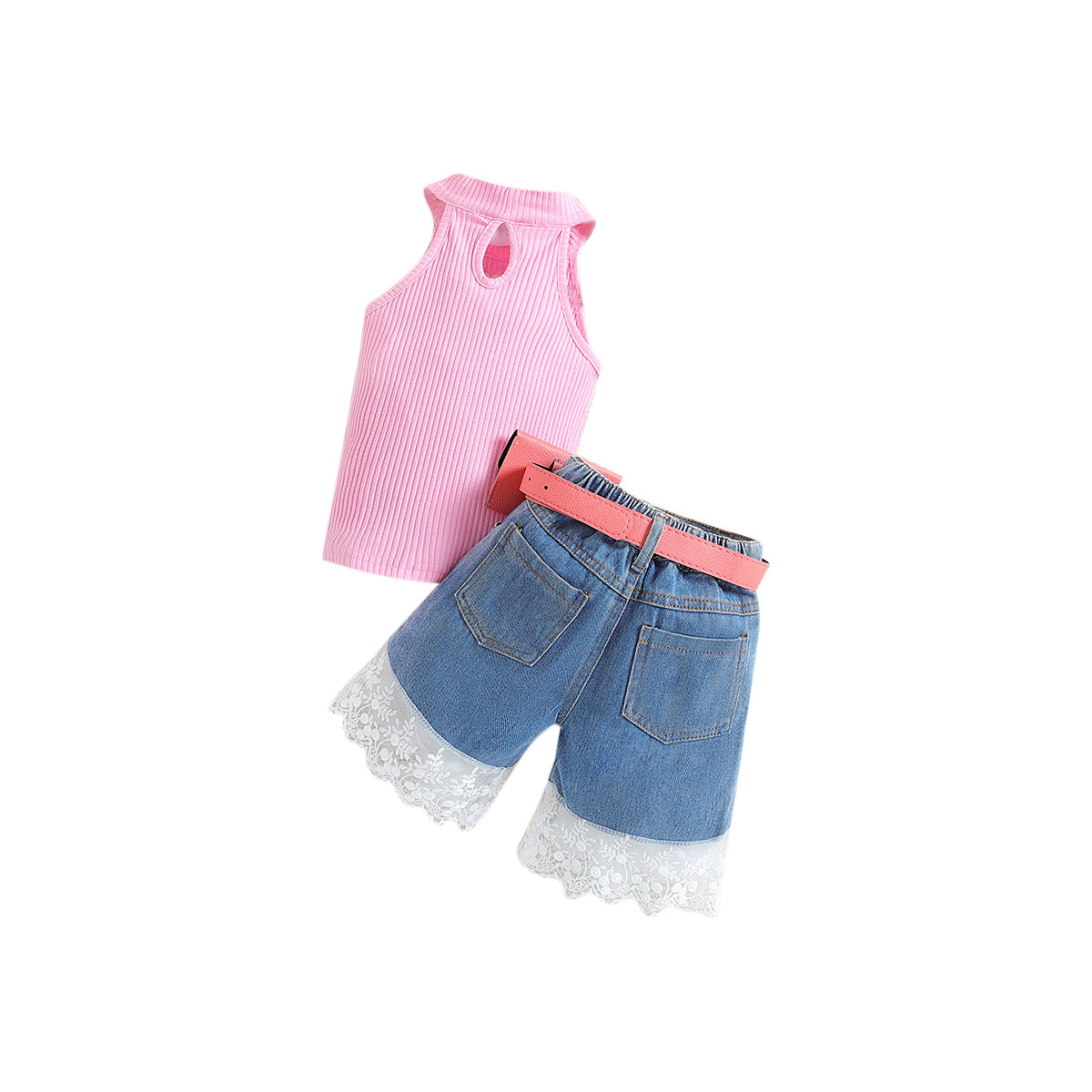 Girls Pink Halter Neck Top with Shorts
