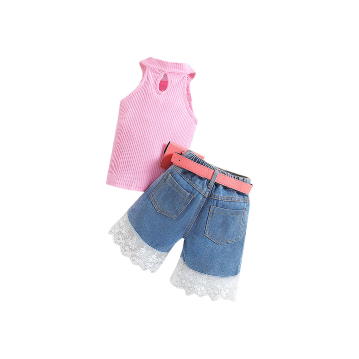 Girls Pink Halter Neck Top with Shorts
