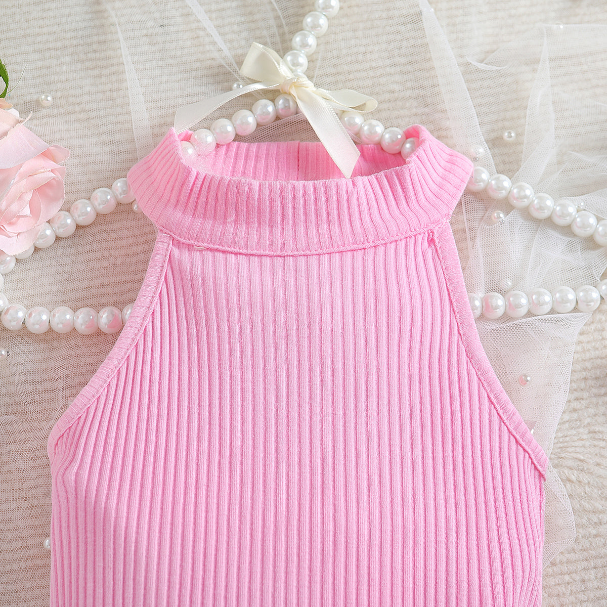Girls Pink Halter Neck Top with Shorts