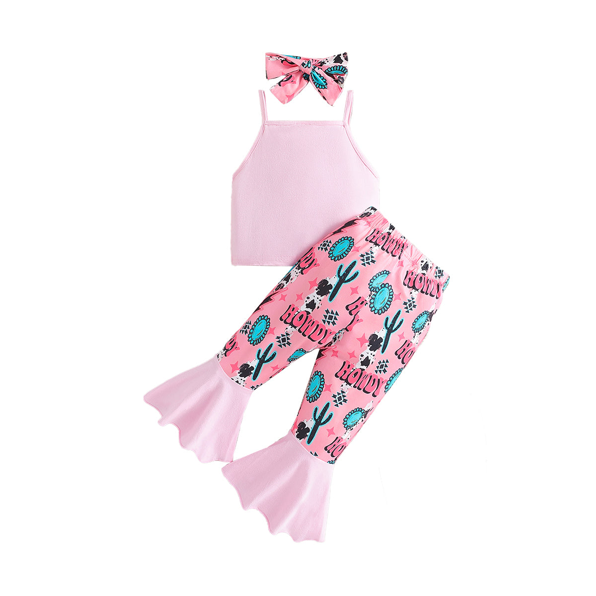 Girls Pink & Black Typography Printed Top With Tulip Hem Palazzo