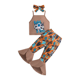 Girls Brown Printed Top With Palazzos