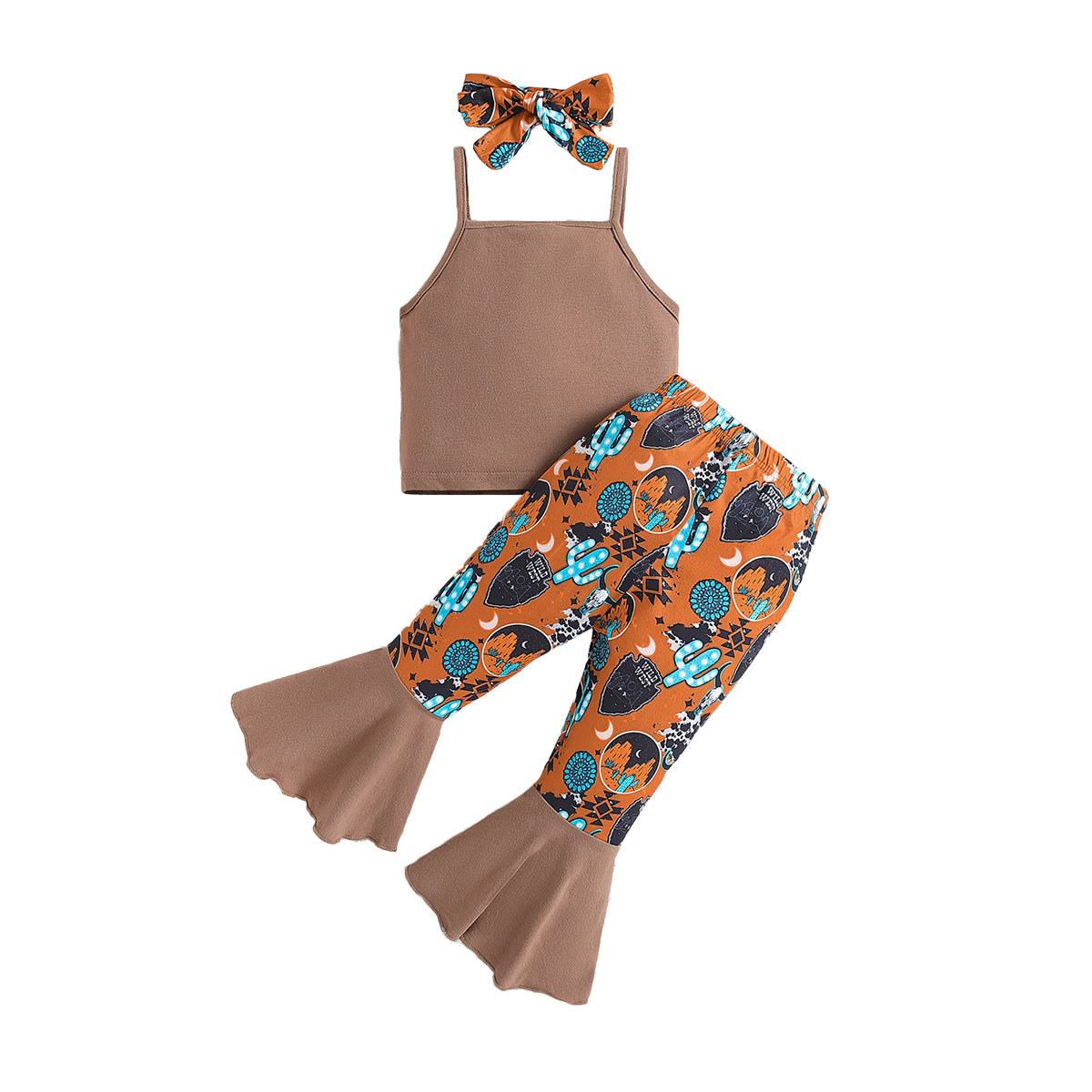 Girls Brown Printed Top With Palazzos